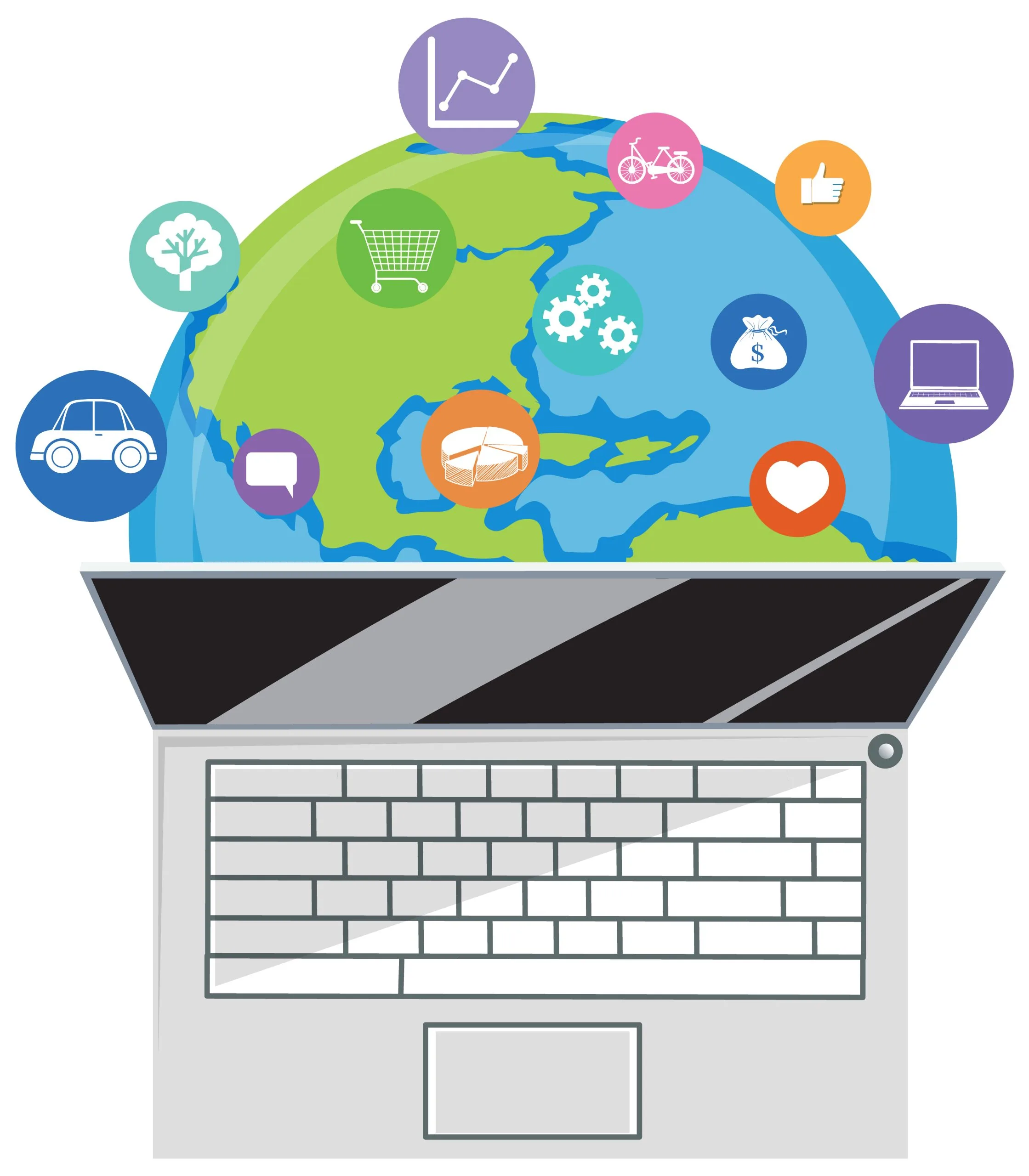 Opened laptop with social network icon